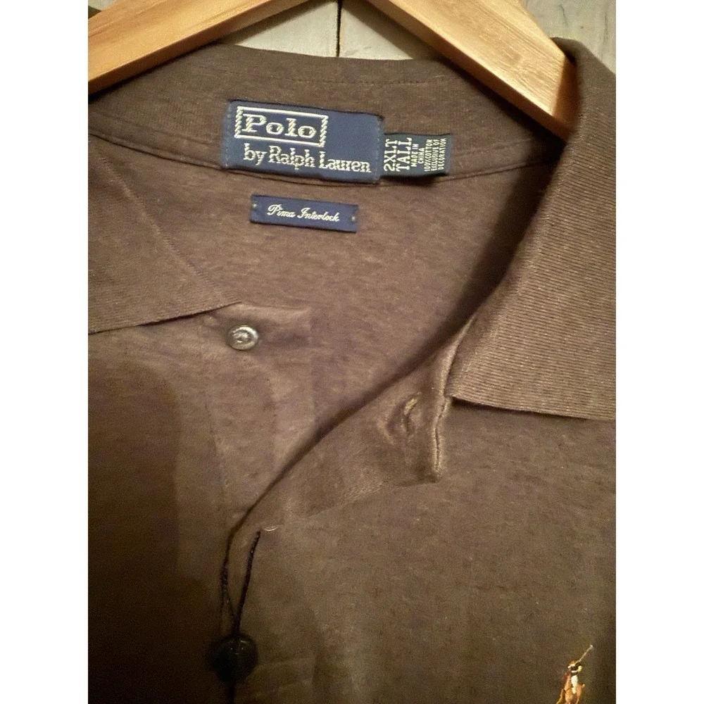 Polo Ralph Lauren Men's Big & Tall Long Sleeve Polo Shirt Brown‎ 2XLT NWT 135$
